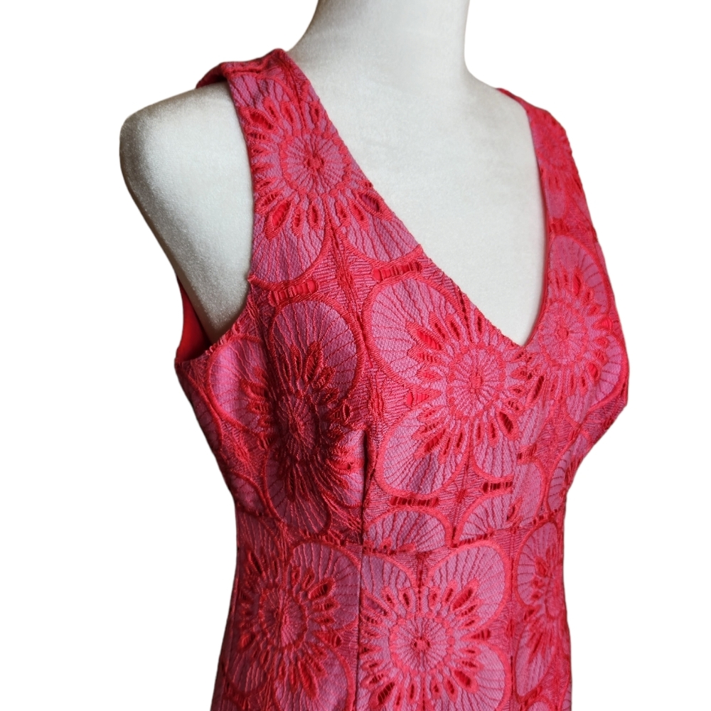 Trina Turk Coral Pink Floral Lace V-Neck Mini Dress - Picture 4 of 9